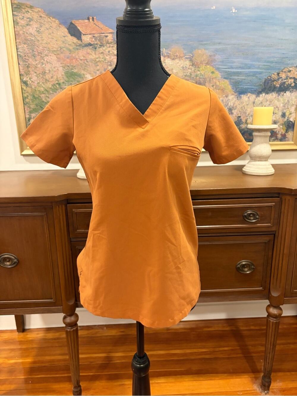 Mandala Women’s V-Neck Scrub Short Sleeve Top in Roasted Pecan